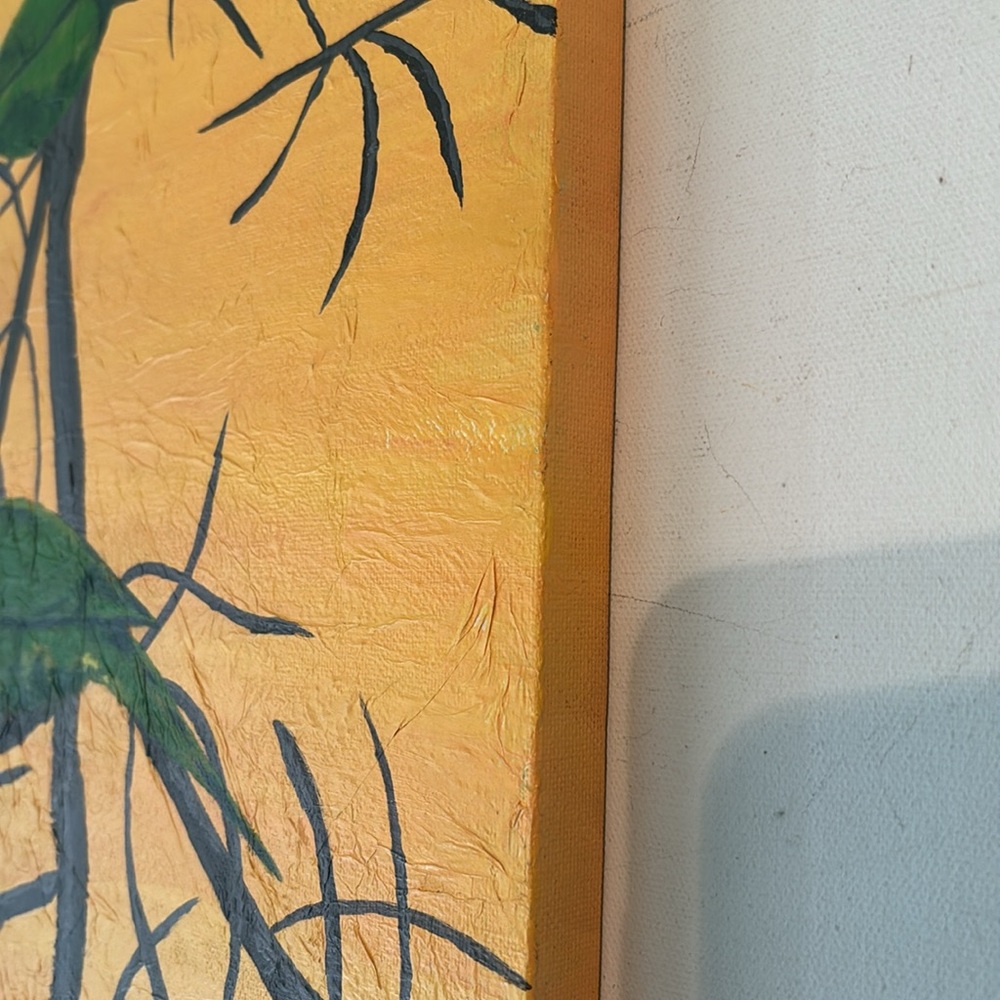 12 X 16 original acrylic exotic bird painting in yellow and green on canvas - Picture 3 of 4